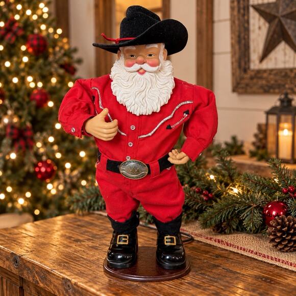 Cowboy Other - Holly Jolly Rock Santa Animated Musical Dancing Cowboy Christmas Working Box